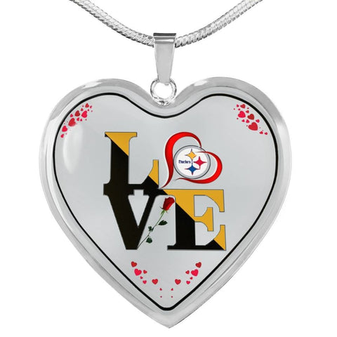 Luxury Love Pittsburgh Steelers Necklace Handcrafted Can Be Engraved Any TEXT (Stainless/Gold) - (Silver) / No