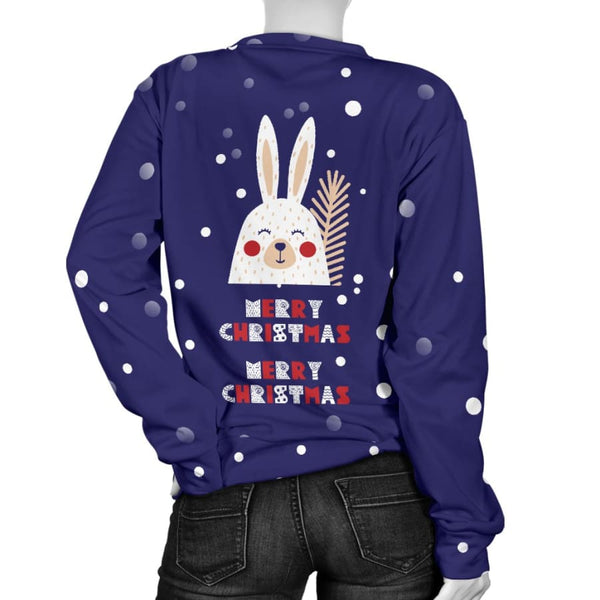 Merry Christmas Bunny Womens Sweater - XS