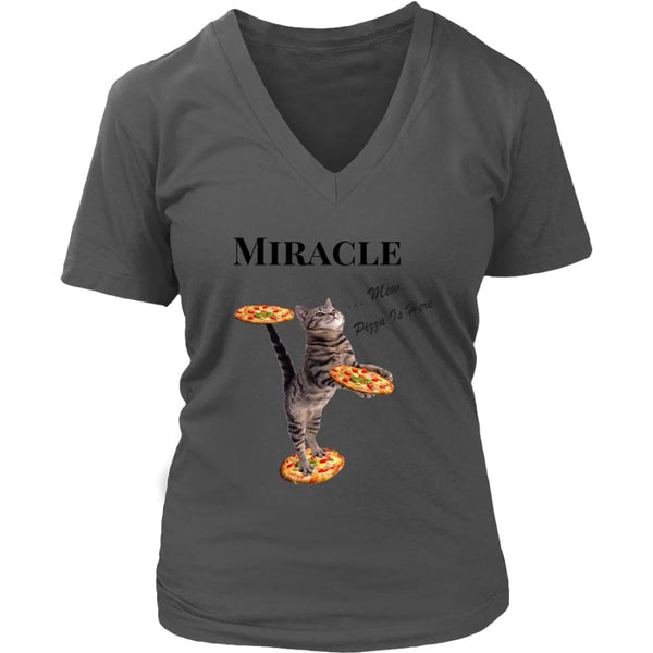 Miracle Cat Women V-Neck T-shirt (8 colors) - District Womens / Charcoal / S
