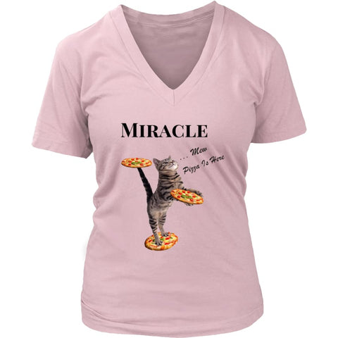 Miracle Cat Women V-Neck T-shirt (8 colors) - District Womens / Pink / S