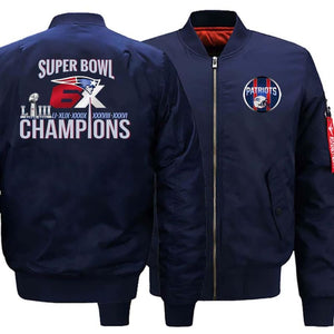 New England Patriots Ma-1 Bomber Jacket| 6x Super Bowl Varsity Jackets (3 Colors) - Dark Blue / XXL
