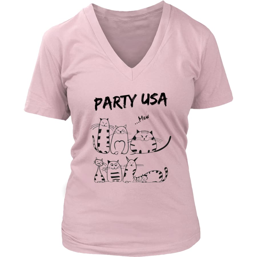 Party USA Cat Women V-Neck T-shirt (6 colors) - District Womens / Pink / S
