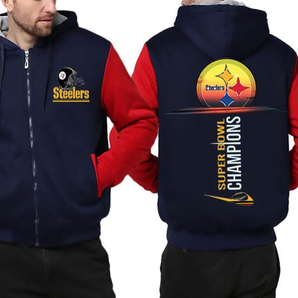 Pittsburgh Steelers Jacket| Fleece Varsity Jackets| Pullover (4 Colors) - Blue Red / XXL