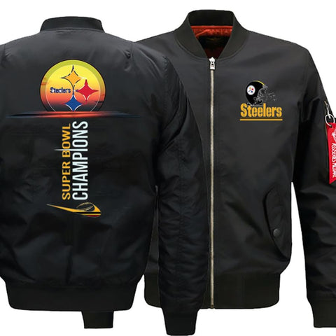 Pittsburgh Steelers Ma-1 Bomber Jacket| Super Bowl Varsity Jackets (3 Colors) - Black / XL