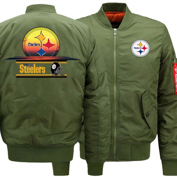 Pittsburgh Steelers Ma-1 Bomber Jacket|Steelers Varsity Jackets(2 Colors) - Army Green / XL