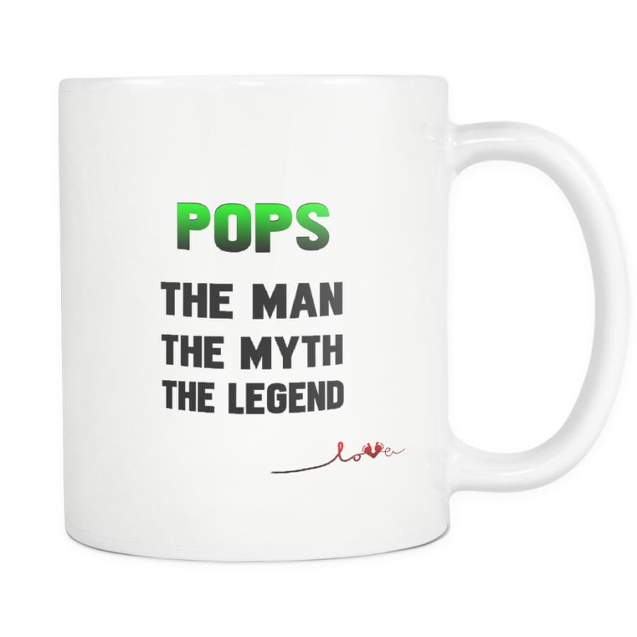 Pops The Man Myth Legend - Best Fathers Day Gift (3 Choice) Mug (Front & Back Print) - With Baby Feet Love - Horizontal