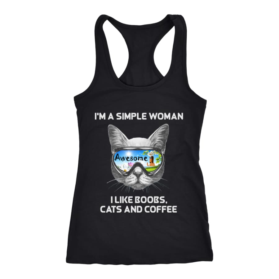 Simple Woman - Awesome Cat Lover Racer-back Tank (6 Colors) - Next Level Racerback / Black / XS