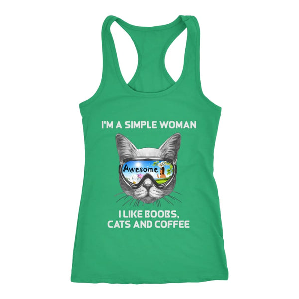 Simple Woman - Awesome Cat Lover Racer-back Tank (6 Colors) - Next Level Racerback / Kelly / XS