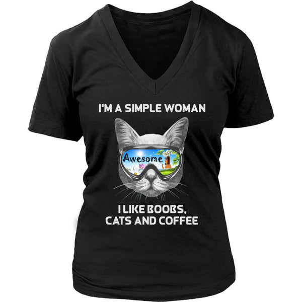 Simple Woman - Cute Cat Lover V-Neck T-shirt (8 colors) - District Womens / Black / S