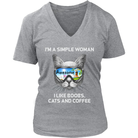Simple Woman - Cute Cat Lover V-Neck T-shirt (8 colors) - District Womens / Heathered Nickel / S