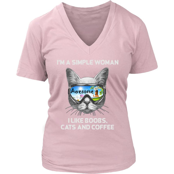 Simple Woman - Cute Cat Lover V-Neck T-shirt (8 colors) - District Womens / Pink / S