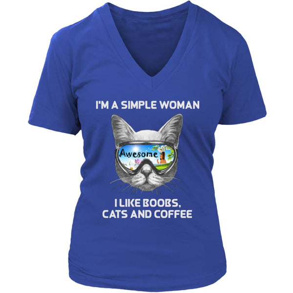 Simple Woman - Cute Cat Lover V-Neck T-shirt (8 colors) - District Womens / Royal Blue / S