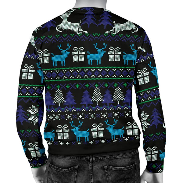 Ugly Christmas Black Purple and Blue Mens Sweater