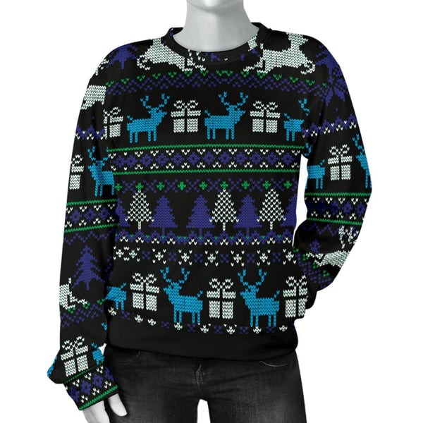 Ugly Christmas Black Purple and Blue Womens Sweater