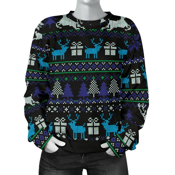 Ugly Christmas Black Purple and Blue Womens Sweater