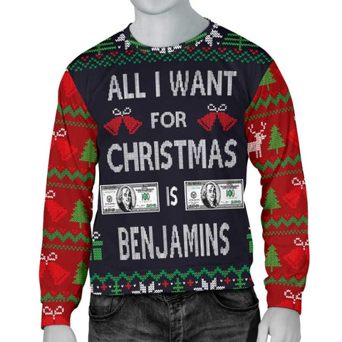 Ugly Christmas Sweater "All I Want is Benjamins" Mens Womens|Christmas Gift