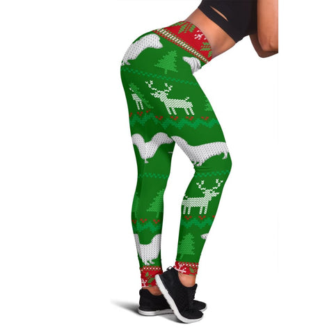 Ugly Christmas Sweater Leggings With Dachshunds - Womens / XS