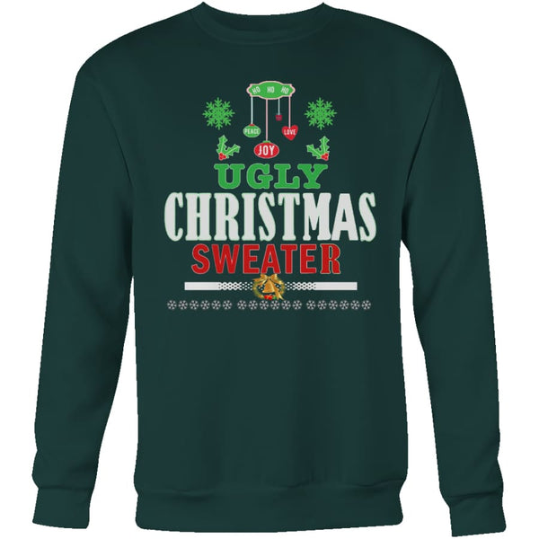 Ugly Christmas Sweater - Love Joy Peace Sweatshirt (4 colors) - Crewneck / Dark Green / S