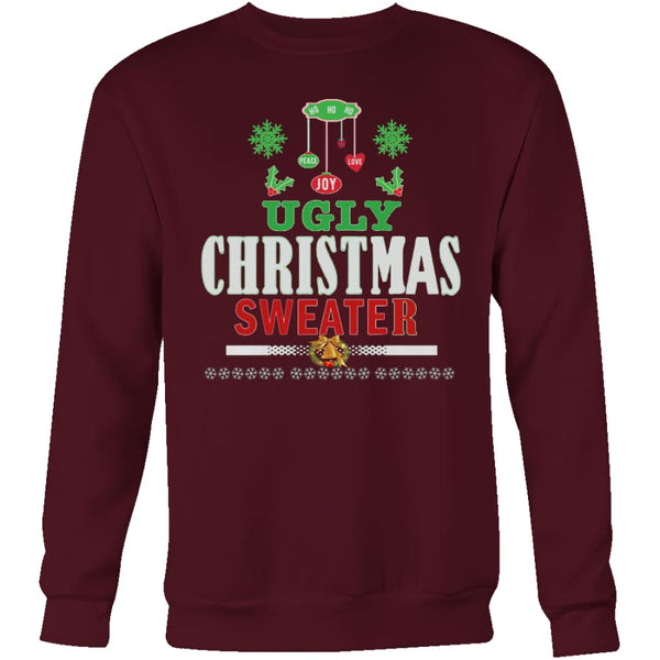 Ugly Christmas Sweater - Love Joy Peace Sweatshirt (4 colors) - Crewneck / Maroon / S