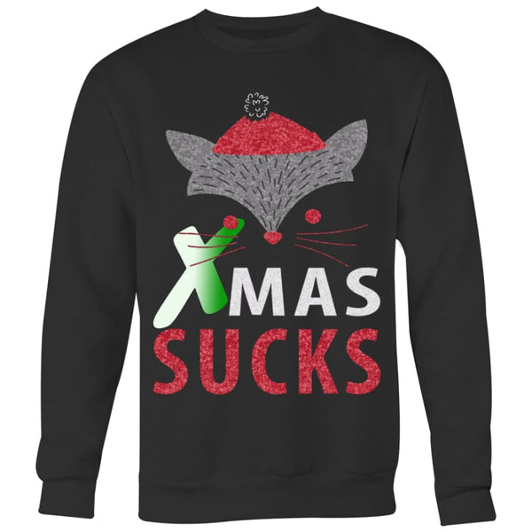 Xmas Sucks Christmas Sweater For Men Women (5 Colors) - Crewneck Sweatshirt / Black / S