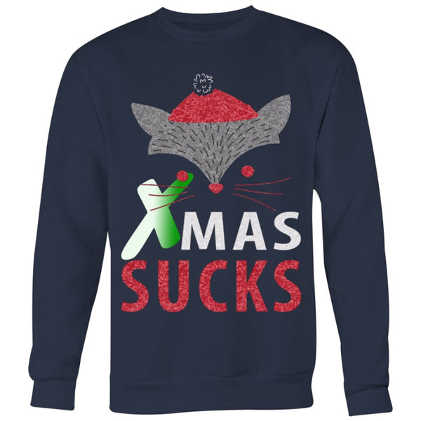 Xmas Sucks Christmas Sweater For Men Women (5 Colors) - Crewneck Sweatshirt / Navy / S